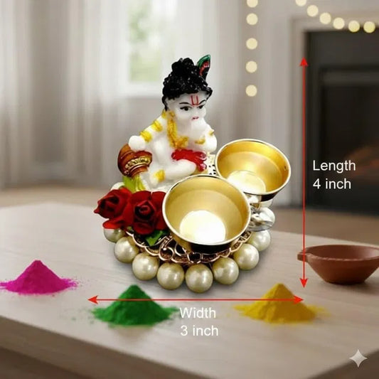 Kanha Tilak Plate 6 Inch | Haldi Kumkum Thali with Baby Krishna Idol | Pooja & Gift Set