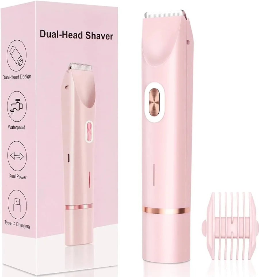 Dual-Head Electric Shaver for Women in pink with comb attachment