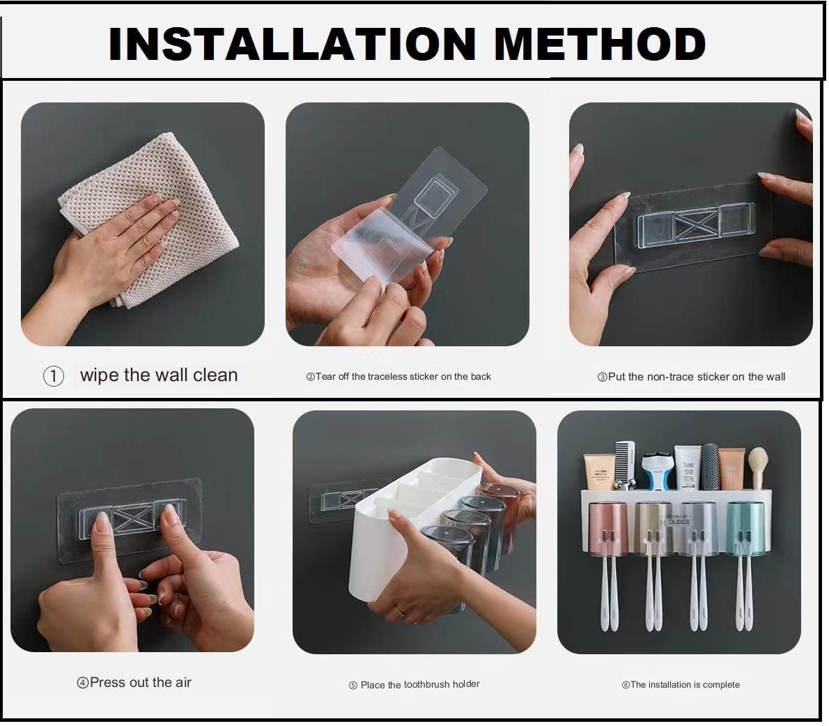 Wall Mounted Bathroom Shelf - 8 Brush Slots, Toothbrush Holder and Storage