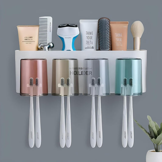 Wall Mounted Bathroom Shelf - 8 Brush Slots, Toothbrush Holder and Storage