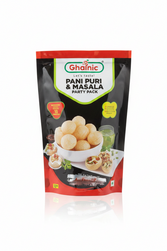 Gharnic Pani Puri & Masala Party Pack - front and back packaging