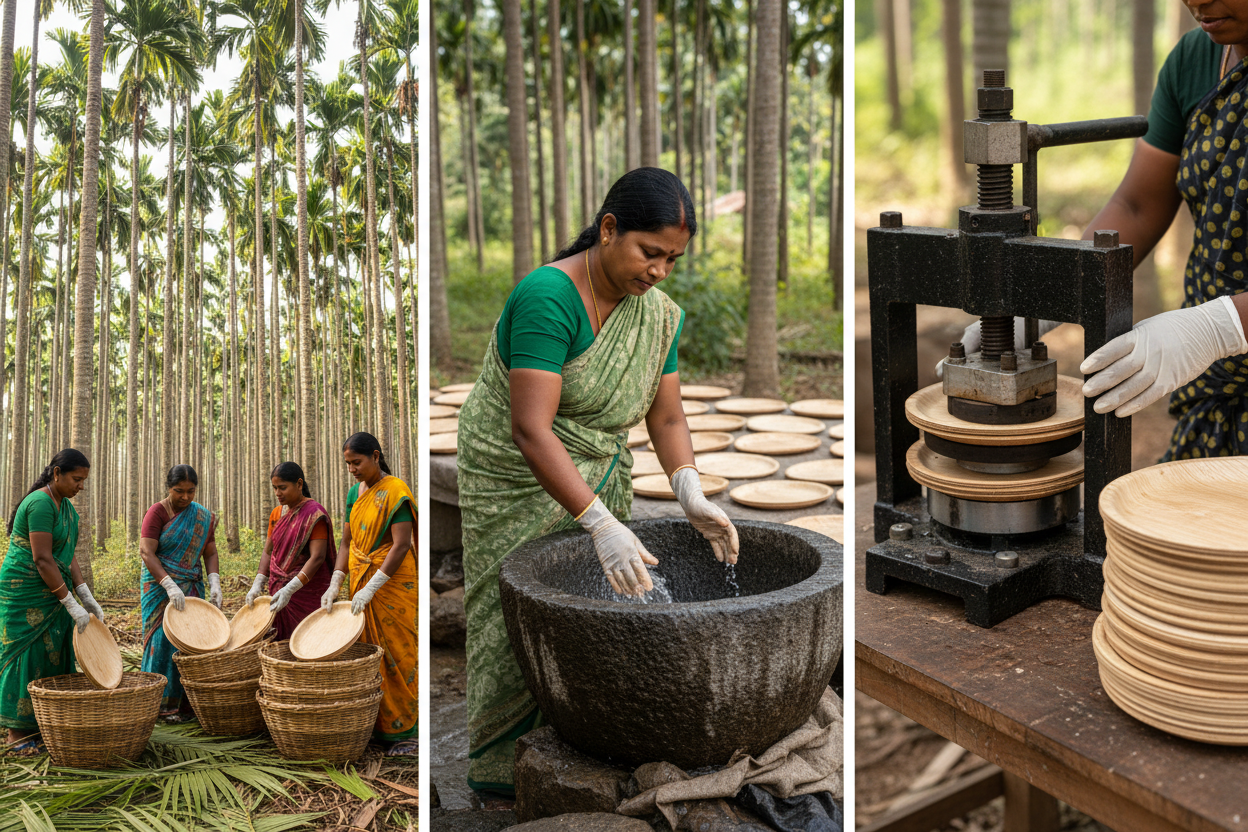 Areca leaf plate process