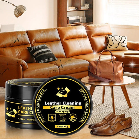 Leather Cleaning Care Cream with Sponge | Cleans, Nourishes & Shines | Pack of 2