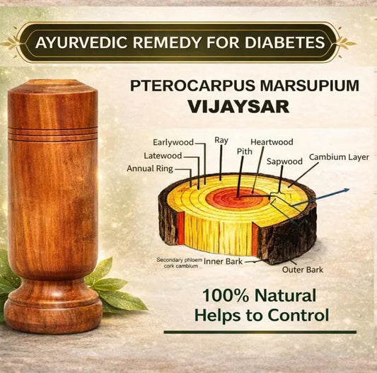 Vijaysar Wooden Tumbler | Ayurvedic Sugar Balance Water Glass | Pterocarpus Marsupium