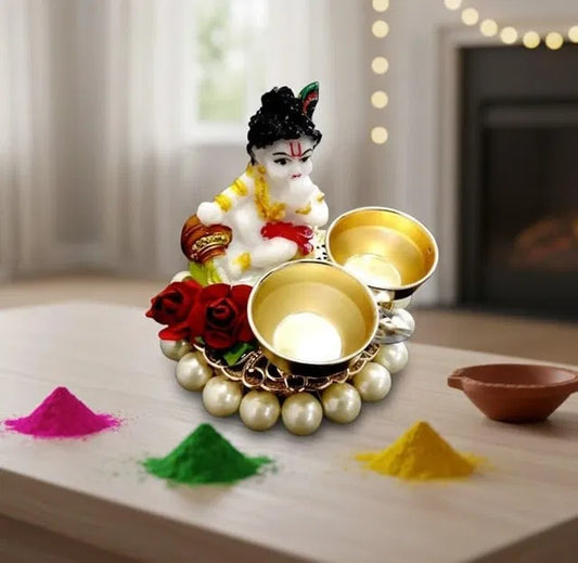 Kanha Tilak Plate 6 Inch | Haldi Kumkum Thali with Baby Krishna Idol | Pooja & Gift Set