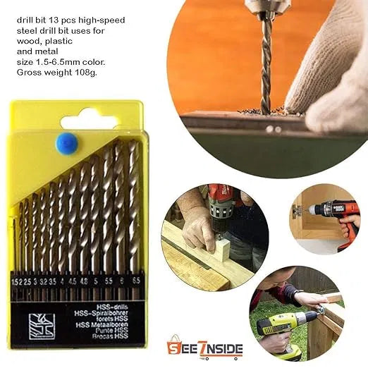 HSS Drill Bit Set 13 Pcs | 1.5mm–6.5mm | For Wood, Metal, Aluminium & Plastic