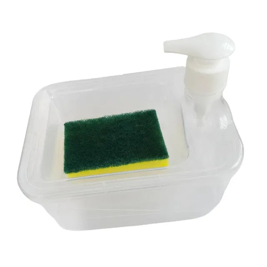 2-in-1 Kitchen Soap Dispenser with Scrubber Holder | Manual Pump Bottle