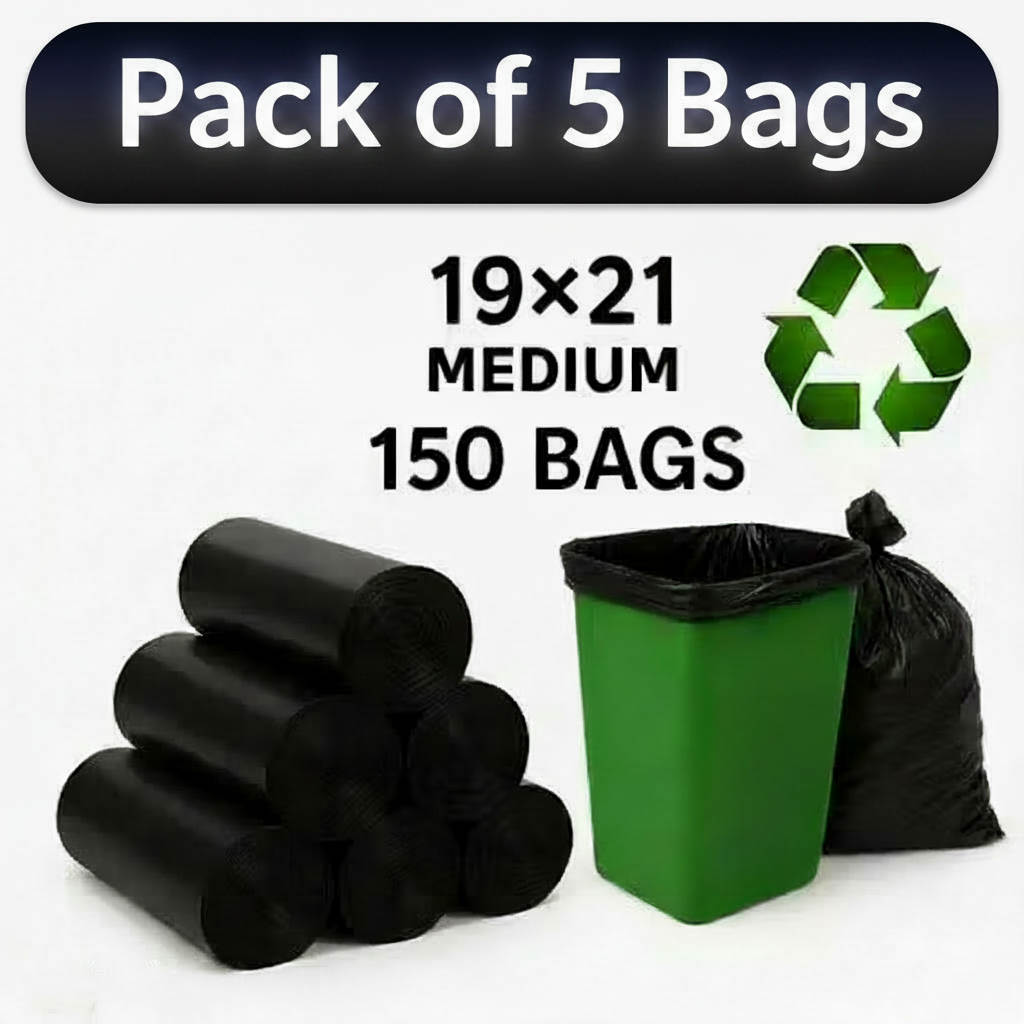 Heavy-Duty 19x21 Medium Garbage Bags Pack of 5 Rolls 150 Bags