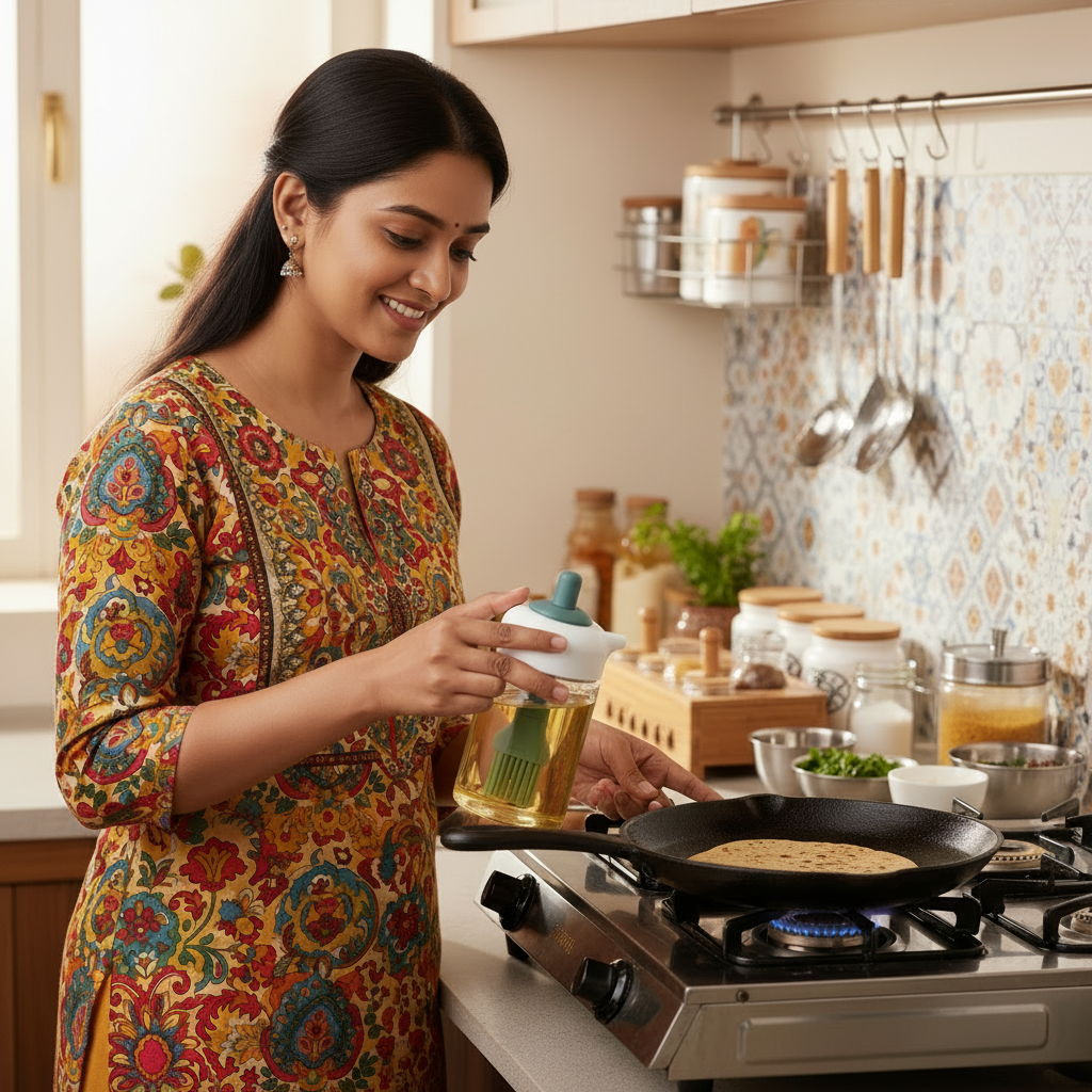 Oil Dispenser Brush - Indian Woman Cooking Roti