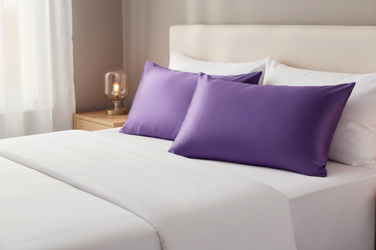 Purple Satin Pillow Cover - Bedroom Lifestyle
